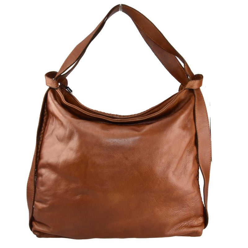 Borsa da spalla convertibile in zaino in vera pelle intrecciata effett