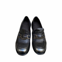 Mocassini scarpe donna tacco basso in vera pelle Made in italy Nero/oro
