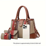 Chic 3pcs Women's Bag Set - Classic Striped, Premium Faux Leather with Detachable Strap, Zip Closure - Versatile & Fashionable in Multiple Colors