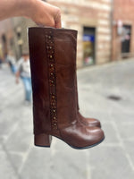 Stivali Divine Follie ghetta tacco 50 in vera pelle made in italy Marrone
