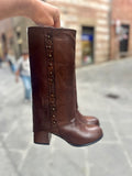 Stivali Divine Follie ghetta tacco 50 in vera pelle made in italy Marrone