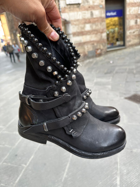 A.S 98 207239 Stivali donna borchie boots zip in vera pelle nero