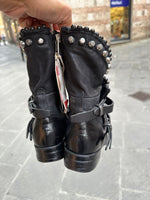 A.S 98 207239 Stivali donna borchie boots zip in vera pelle nero