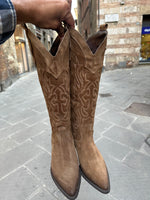 Stivali texani in vera pelle scamosciata  Made in Italy effetto vintage TAUPE