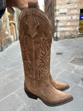 Stivali texani in vera pelle scamosciata  Made in Italy effetto vintage TAUPE