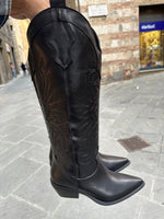 Stivali texani in vera pelle Made in Italy effetto vintage NERO