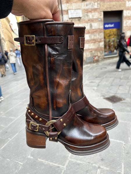 A.S 98 B52307  Stivali donna boots zip in vera pelle Marrone