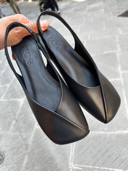 Ballerine scarpe donna  in vera pelle punta quadra Nero Made in italy