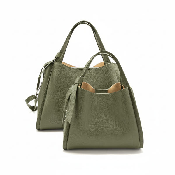 Pienza – Italian Leather Tote Handbag – Olive Green