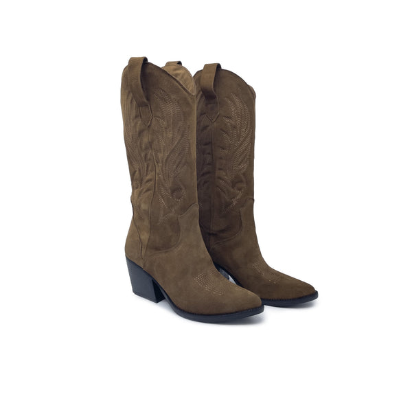 MARIA - Stivale Texano Camperos in CAMOSCIO TESTA DI MORO con ricami