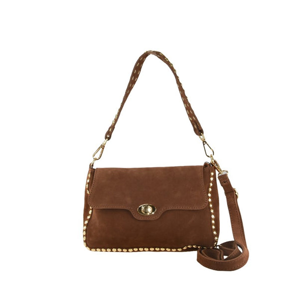 Borsa a spalla in pelle camoscio con borchie  made italy ZETA SHOES