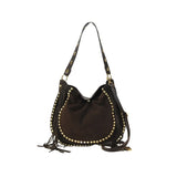 Borsa a spalla in pelle camoscio con borchie made italy ZETA SHOES