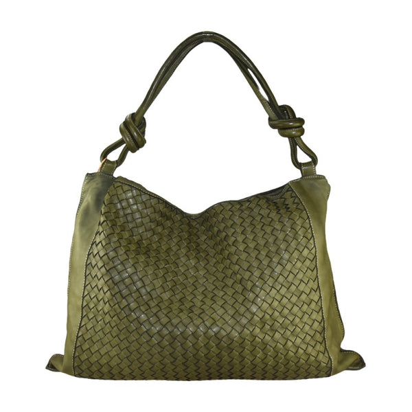 Borsa da spalla in pelle intrecciato effetto vintage Made in Italy tinto lavato in capo ZETA SHOES