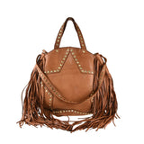 Borsa donna a spalla in vera pelle vintage con frange e borchie Made in Italy tinto lavato in capo ZETA SHOES