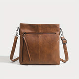 Retro Mini Crossbody Bag, Trendy PU Leather Shoulder Bag, Simple Zipper Square Bag For Daily Use