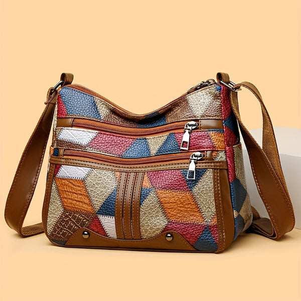 Elegant Geometric Print Women's Shoulder Bag - Faux Leather, Adjustable Strap, Perfect for Daily Use & Business Trips