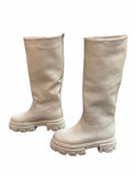 Chunky boots in vera pelle made in italy Crema