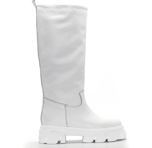 Chunky boots in vera pellemade in italy Bianco