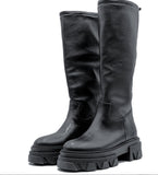 Chunky boots in vera pellemade in italy Nero