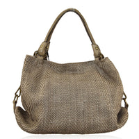 Borsa da spalla in vera pelle intrecciata effetto vintage tinto lavato in capo