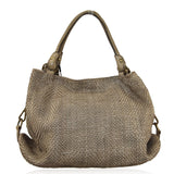 Borsa da spalla in vera pelle intrecciata effetto vintage tinto lavato in capo