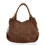 Borsa da spalla in vera pelle intrecciata effetto vintage tinto lavato in capo