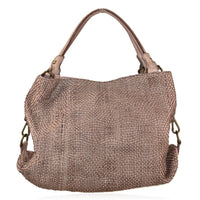 Borsa da spalla in vera pelle intrecciata effetto vintage tinto lavato in capo