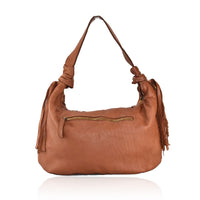 Borsa da spalla con tracolla in vera pelle intrecciata effetto vintage tinto lavato in capo