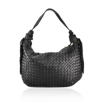 Borsa da spalla con tracolla in vera pelle intrecciata effetto vintage tinto lavato in capo