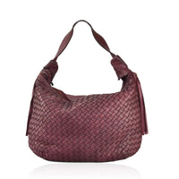 Borsa da spalla con tracolla in vera pelle intrecciata effetto vintage tinto lavato in capo