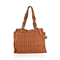 Borsa da spalla  in vera pelle intrecciata effetto vintage tinto lavato in capo