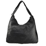 Borsa da spalla convertibile in zaino in vera pelle intrecciata effetto vintage tinto lavato in capo