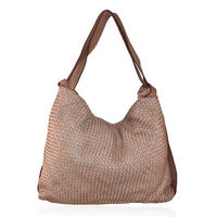 Borsa da spalla convertibile in zaino in vera pelle intrecciata effetto vintage tinto lavato in capo