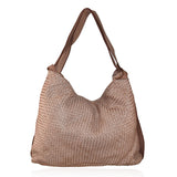 Borsa da spalla convertibile in zaino in vera pelle intrecciata effetto vintage tinto lavato in capo