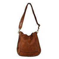 Borsa a spalla donna in vera pelle effetto vintage borchiata  tinto lavato in capo