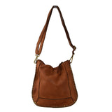 Borsa a spalla donna in vera pelle effetto vintage borchiata  tinto lavato in capo