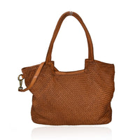Borsa a spalla in vera pelle intrecciata effetto vintage tinto lavato in capo