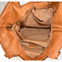 Borsa a spalla in vera pelle intrecciata effetto vintage tinto lavato in capo