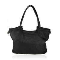 Borsa a spalla in vera pelle intrecciata effetto vintage tinto lavato in capo