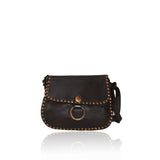 Borsa a tracolla  borchie in vera pelle effetto vintage tinto lavato in capo made in italy