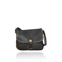 Borsa a tracolla  borchie in vera pelle effetto vintage tinto lavato in capo made in italy