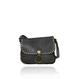 Borsa a tracolla  borchie in vera pelle effetto vintage tinto lavato in capo made in italy