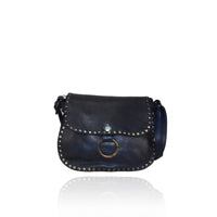 Borsa a tracolla  borchie in vera pelle effetto vintage tinto lavato in capo made in italy