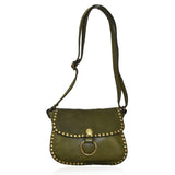Borsa a tracolla  borchie in vera pelle effetto vintage tinto lavato in capo made in italy