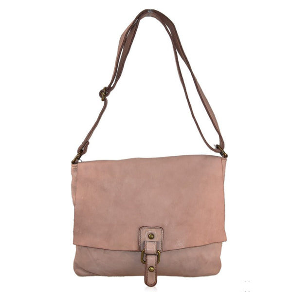Borsa a tracolla postina in vera pelle effetto vintage tinto lavato in capo