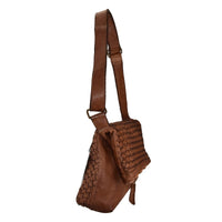 Borsa a tracolla donna in vera pelle intrecciata effetto vintage tinto lavato in capo
