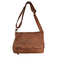 Borsa a tracolla donna in vera pelle intrecciata effetto vintage tinto lavato in capo