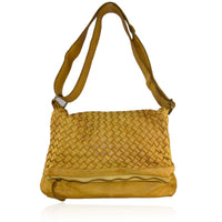 Borsa a tracolla donna in vera pelle intrecciata effetto vintage tinto lavato in capo