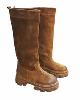 Chunky boots in vera pelle scamosciata made in italy Cuoio
