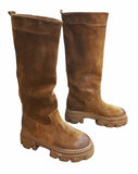 Chunky boots in vera pelle scamosciata made in italy Cuoio